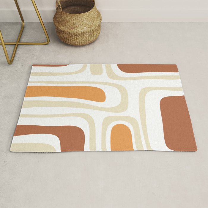 Palm Springs Mid-Century Minimalist Abstract Brown Ochre Beige White Rug Gallery Image 1