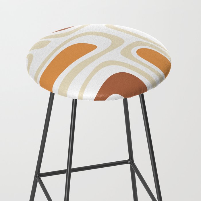 Palm Springs Mid-Century Minimalist Abstract Brown Ochre Beige White Stool Gallery Image 2