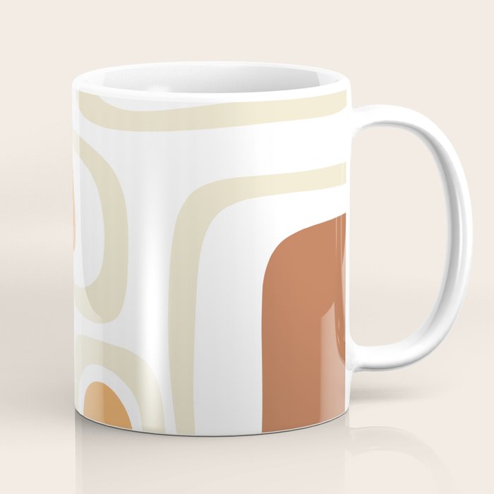 Palm Springs Mid-Century Minimalist Abstract Brown Ochre Beige White Coffee Mug Gallery Image 1