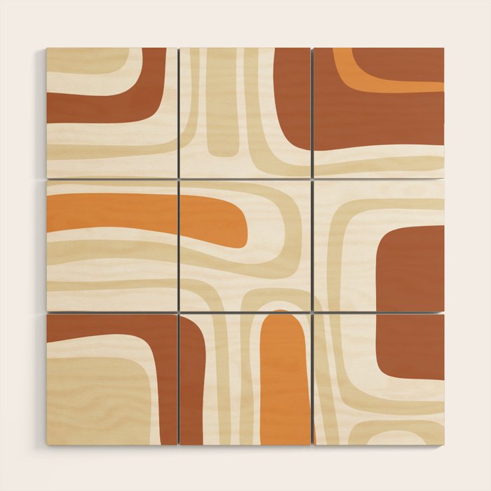 Palm Springs Mid-Century Minimalist Abstract Brown Ochre Beige White Wood Wall Art Gallery Image 1