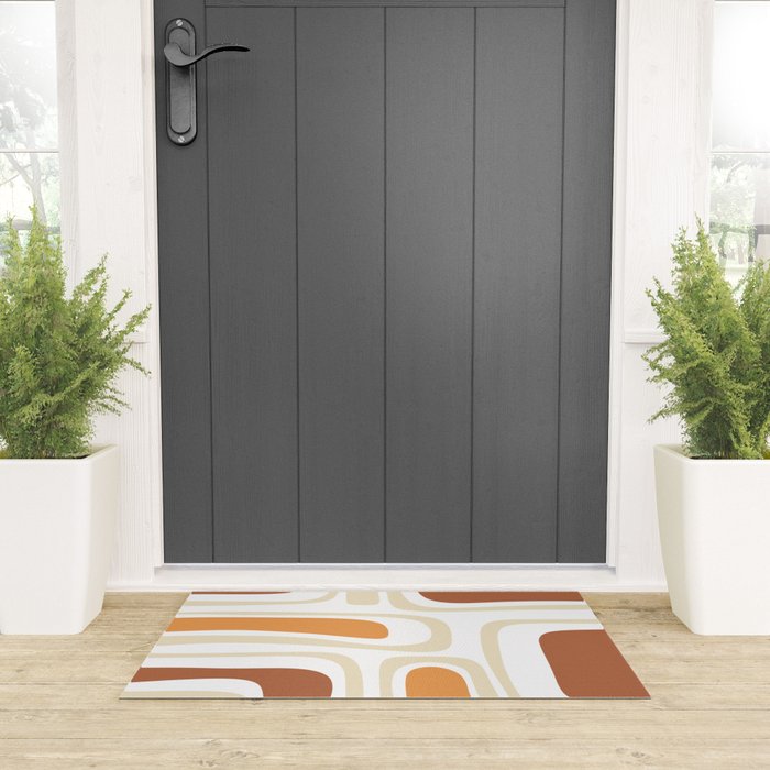 Palm Springs Mid-Century Minimalist Abstract Brown Ochre Beige White Welcome Mat Gallery Image 3