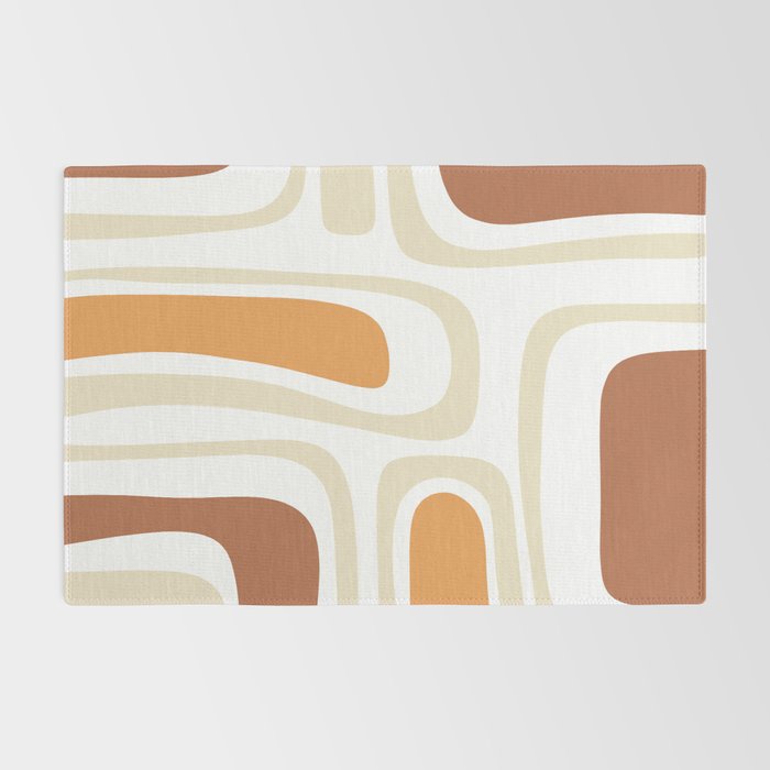 Palm Springs Mid-Century Minimalist Abstract Brown Ochre Beige White Rug Gallery Image 2