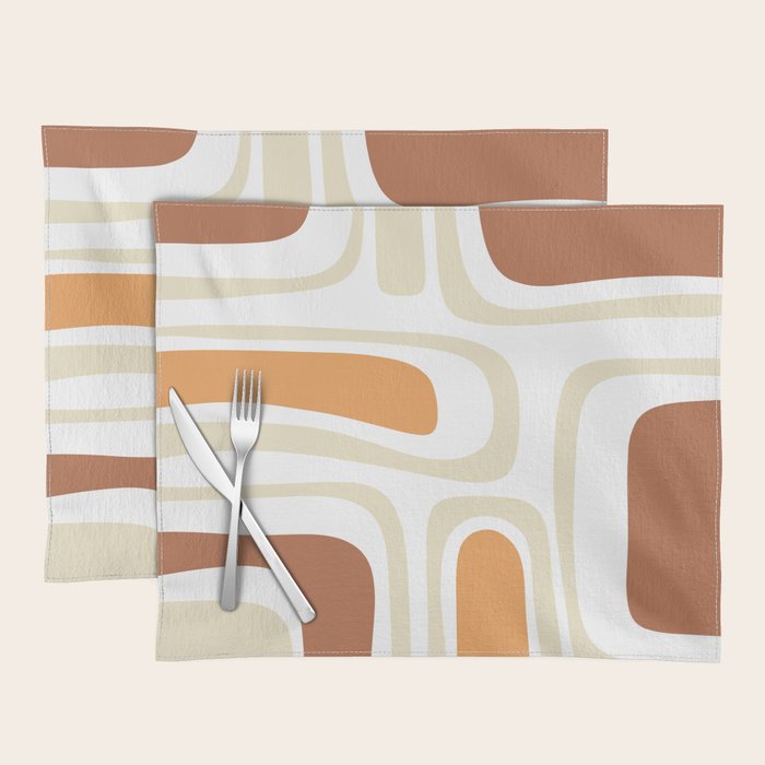 Palm Springs Mid-Century Minimalist Abstract Brown Ochre Beige White Placemat Gallery Image 1