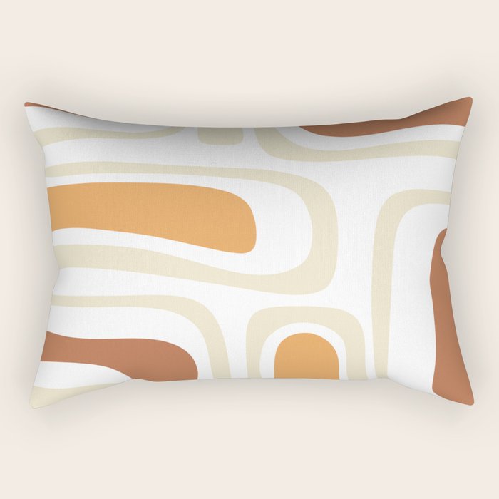 Palm Springs Mid-Century Minimalist Abstract Brown Ochre Beige White Rectangular Pillow Gallery Image 2