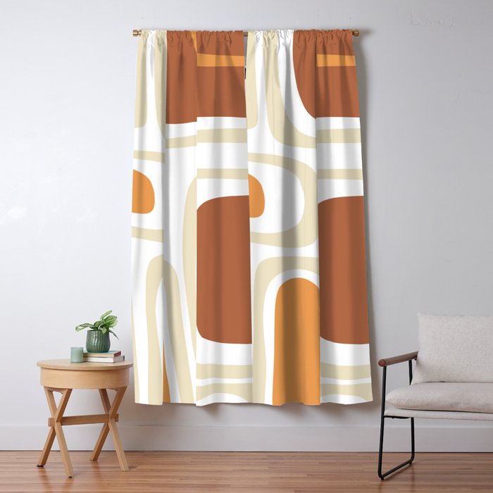Palm Springs Mid-Century Minimalist Abstract Brown Ochre Beige White Window Curtain Gallery Image 1