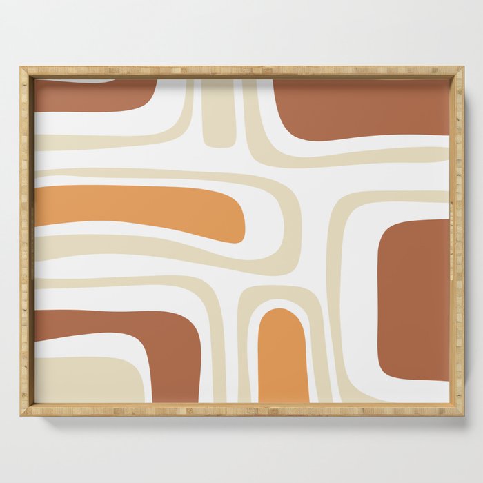 Palm Springs Mid-Century Minimalist Abstract Brown Ochre Beige White Serving Tray Gallery Image 1