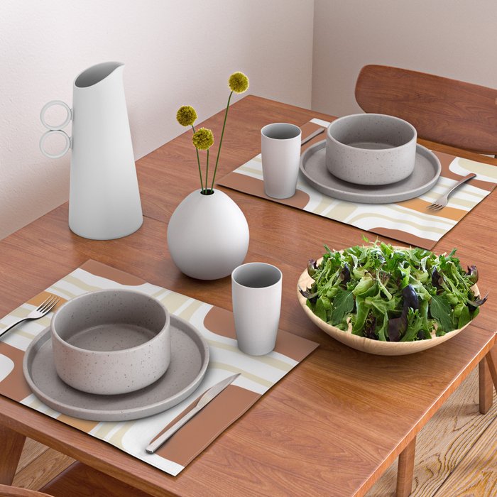 Palm Springs Mid-Century Minimalist Abstract Brown Ochre Beige White Placemat Gallery Image 2