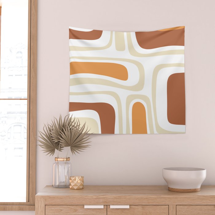 Palm Springs Mid-Century Minimalist Abstract Brown Ochre Beige White Wall Tapestry Gallery Image 2