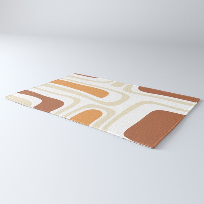 Palm Springs Mid-Century Minimalist Abstract Brown Ochre Beige White Rug Gallery Image 3