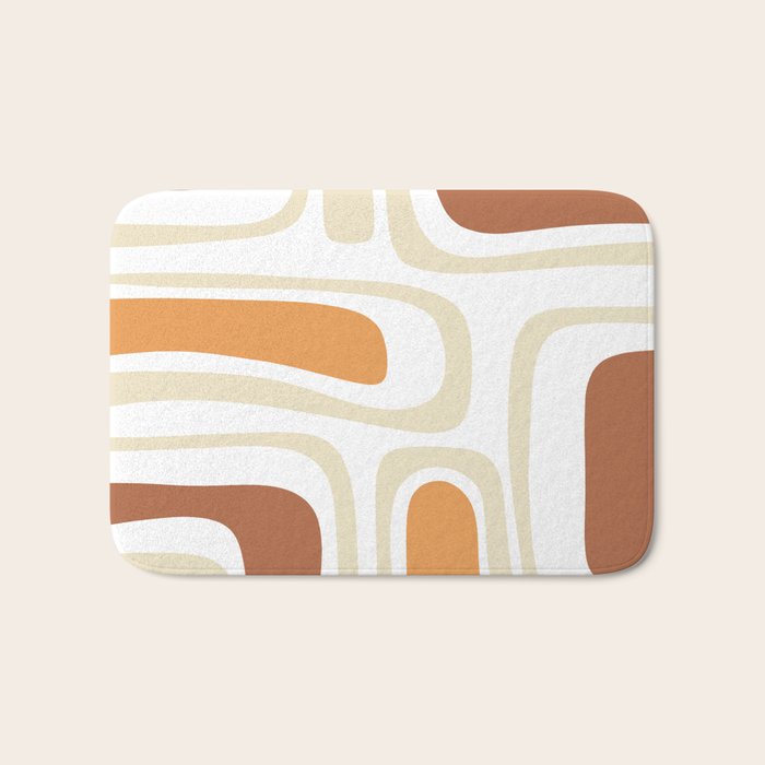 Palm Springs Mid-Century Minimalist Abstract Brown Ochre Beige White Bath Mat Gallery Image 1