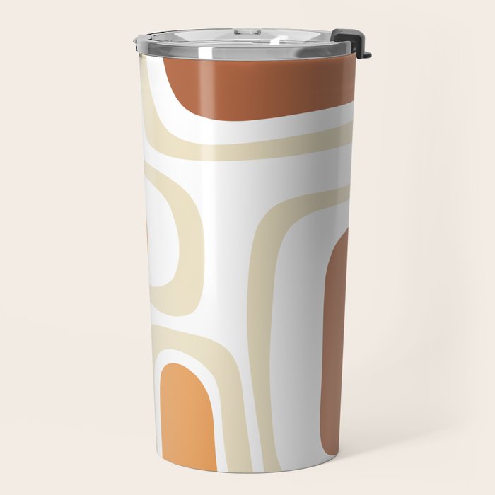 Palm Springs Mid-Century Minimalist Abstract Brown Ochre Beige White Travel Mug Gallery Image 2