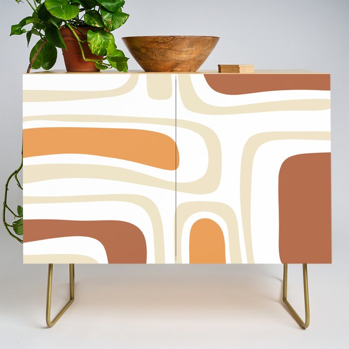 Palm Springs Mid-Century Minimalist Abstract Brown Ochre Beige White Credenza Gallery Image 1