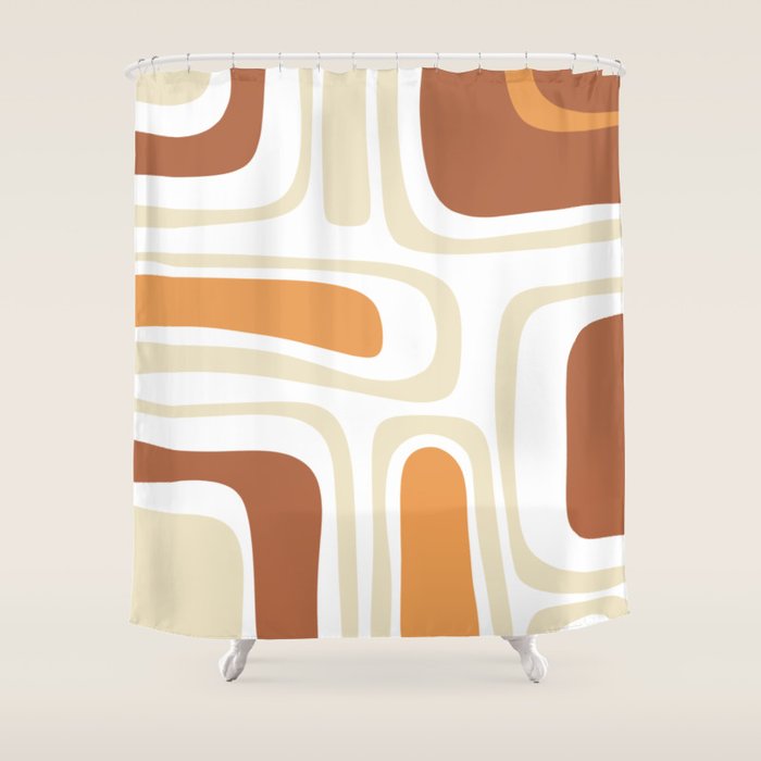 Palm Springs Mid-Century Minimalist Abstract Brown Ochre Beige White Shower Curtain Gallery Image 1