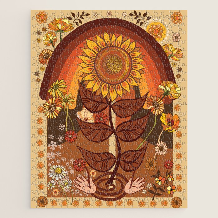 70s, Sunflower, retro, rainbow, warm colors, 60s, boho Jigsaw Puzzle Gallery Image 1