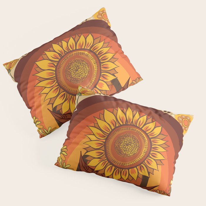 70s, Sunflower, retro, rainbow, warm colors, 60s, boho Pillow Sham Gallery Image 3