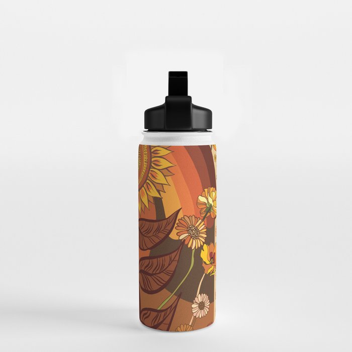 70s, Sunflower, retro, rainbow, warm colors, 60s, boho Water Bottle Gallery Image 2
