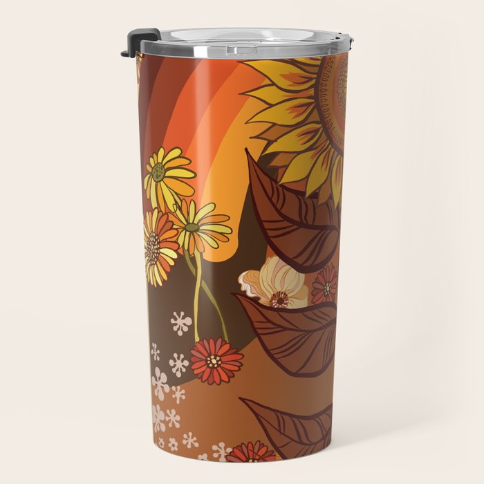 70s, Sunflower, retro, rainbow, warm colors, 60s, boho Travel Mug Gallery Image 3