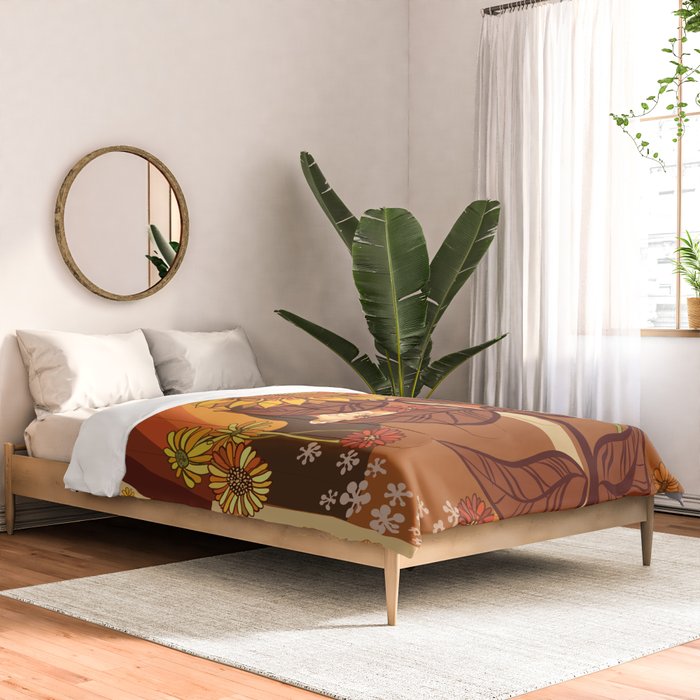 70s, Sunflower, retro, rainbow, warm colors, 60s, boho Comforter Gallery Image 2