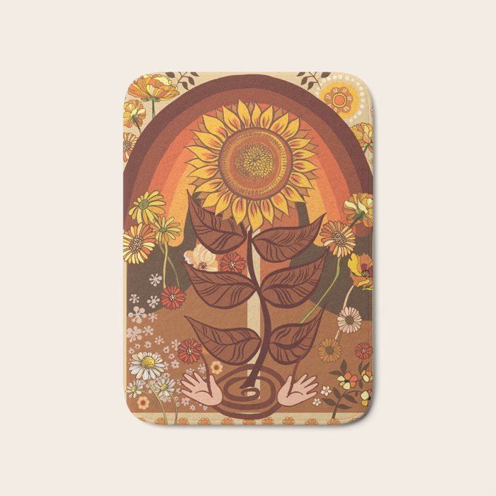 70s, Sunflower, retro, rainbow, warm colors, 60s, boho Bath Mat Gallery Image 1