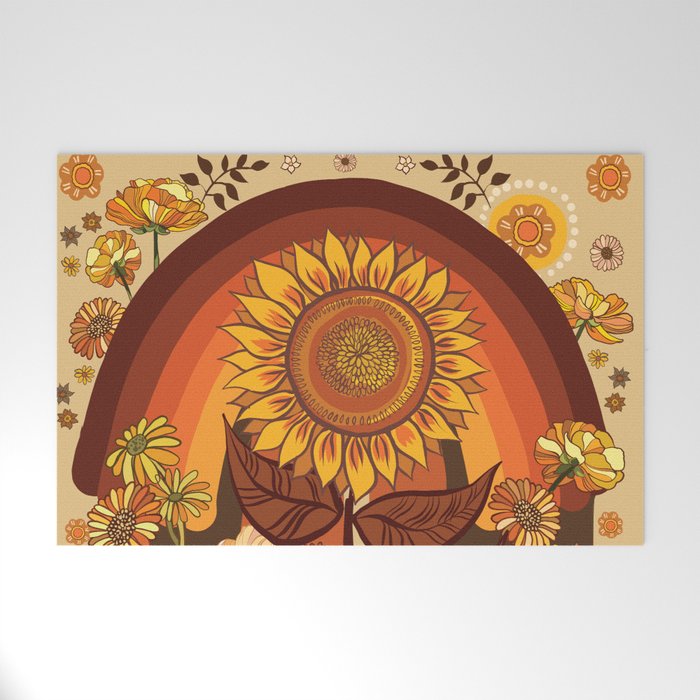 70s, Sunflower, retro, rainbow, warm colors, 60s, boho Welcome Mat Gallery Image 1