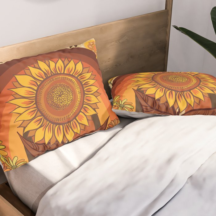70s, Sunflower, retro, rainbow, warm colors, 60s, boho Pillow Sham Gallery Image 2