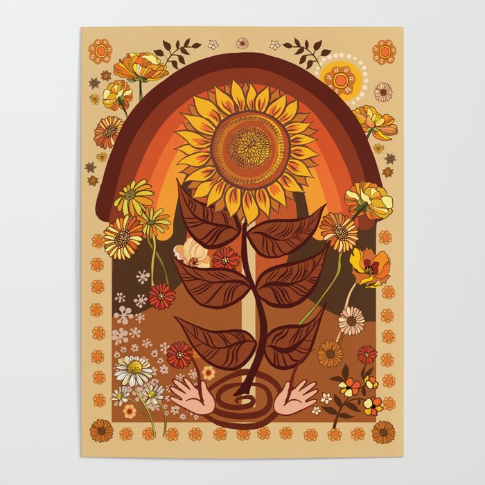 70s, Sunflower, retro, rainbow, warm colors, 60s, boho Poster Gallery Image 1