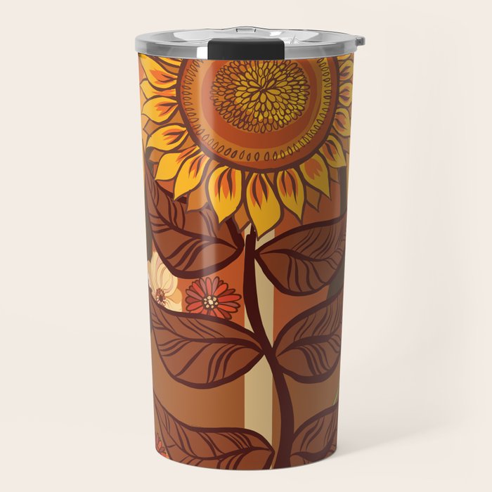 70s, Sunflower, retro, rainbow, warm colors, 60s, boho Travel Mug Gallery Image 1