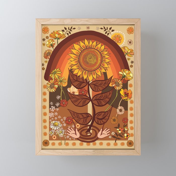 70s, Sunflower, retro, rainbow, warm colors, 60s, boho Mini Art Print Gallery Image 1