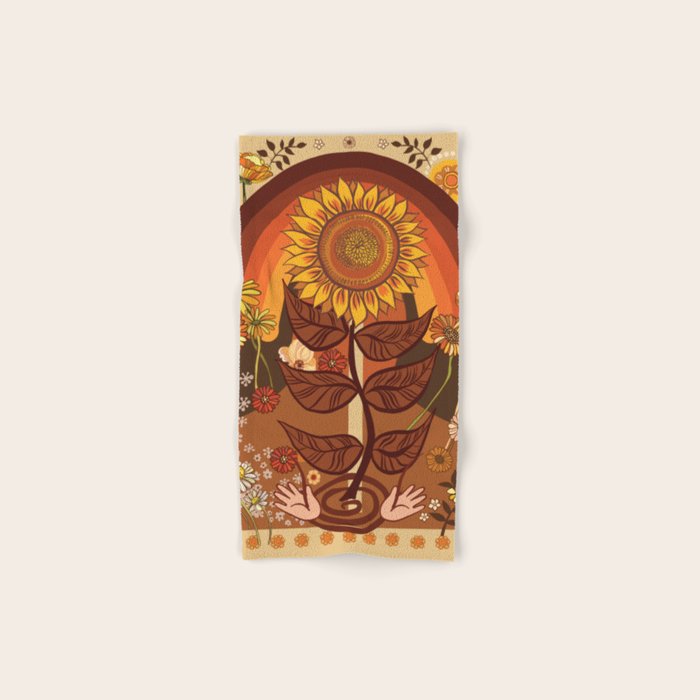 70s, Sunflower, retro, rainbow, warm colors, 60s, boho Bath Towel Gallery Image 1