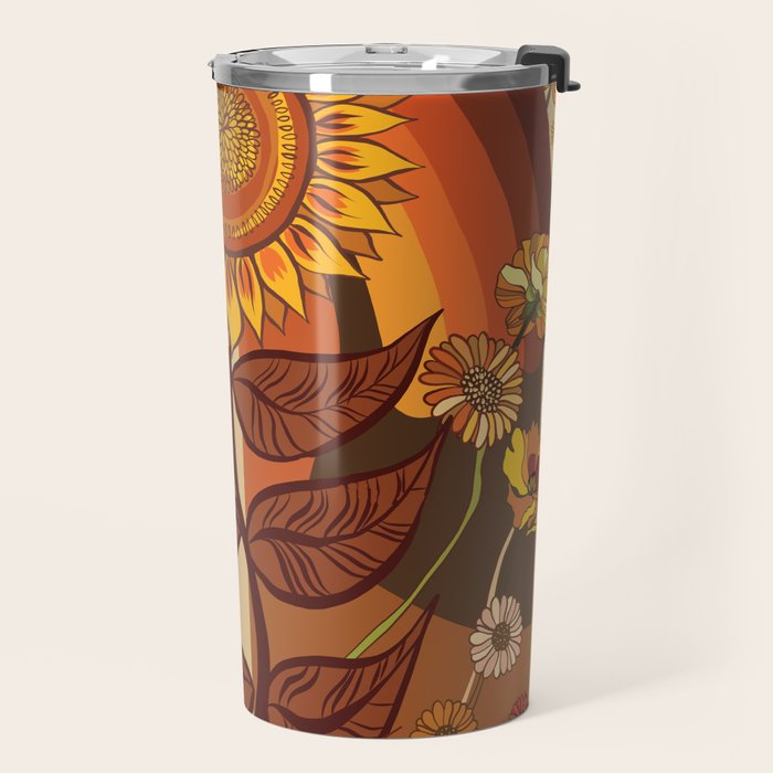 70s, Sunflower, retro, rainbow, warm colors, 60s, boho Travel Mug Gallery Image 2