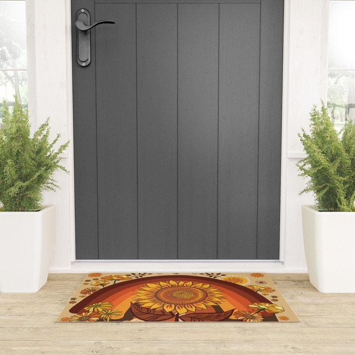 70s, Sunflower, retro, rainbow, warm colors, 60s, boho Welcome Mat Gallery Image 3