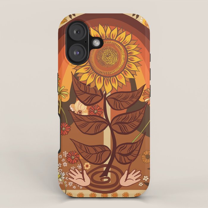 70s, Sunflower, retro, rainbow, warm colors, 60s, boho iPhone Case Gallery Image 1