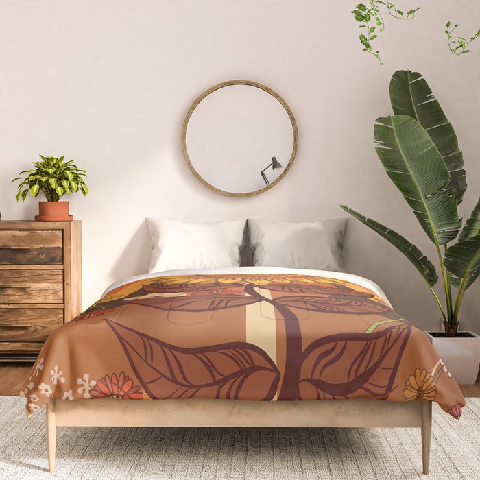 70s, Sunflower, retro, rainbow, warm colors, 60s, boho Comforter Gallery Image 3