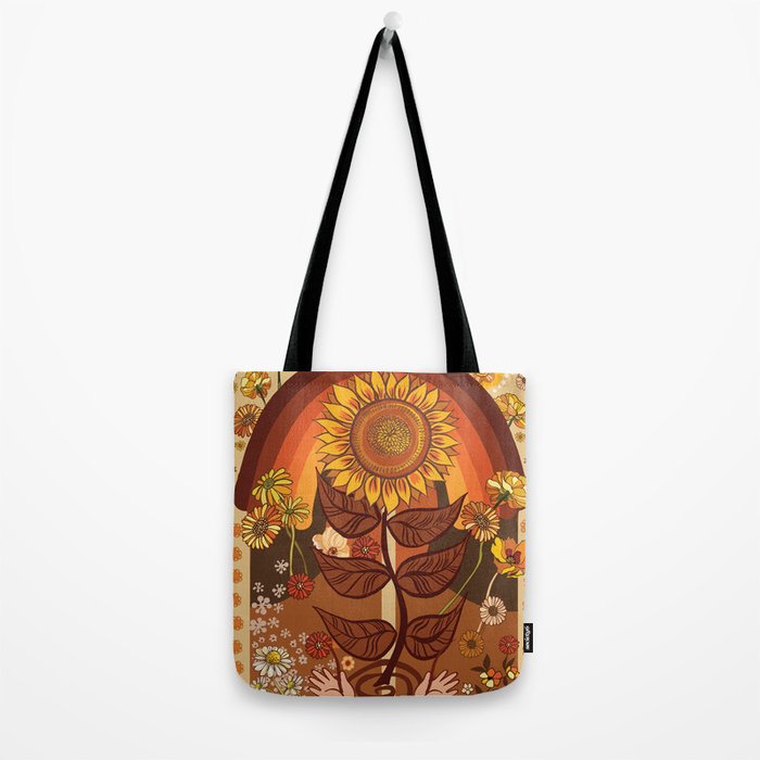70s, Sunflower, retro, rainbow, warm colors, 60s, boho Tote Bag Gallery Image 2