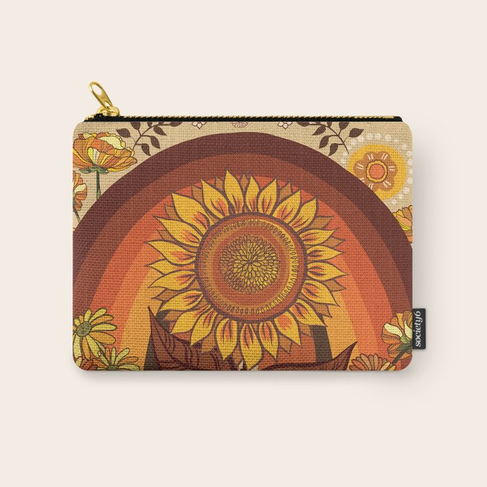 70s, Sunflower, retro, rainbow, warm colors, 60s, boho Carry All Pouch Gallery Image 1
