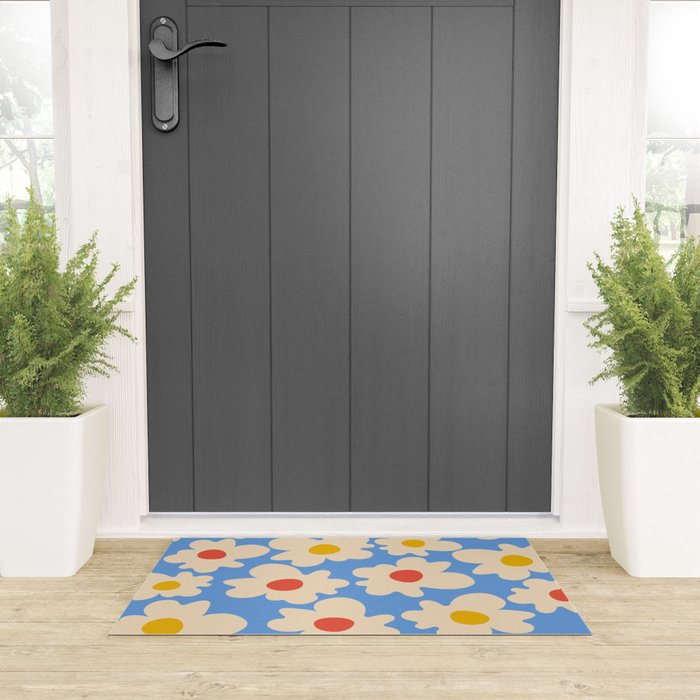 Abstract Flower Shape - Blue, Yellow and Red Welcome Mat Gallery Image 3