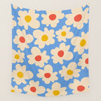 Abstract Flower Shape - Blue, Yellow and Red Wall Tapestry Gallery Image 4