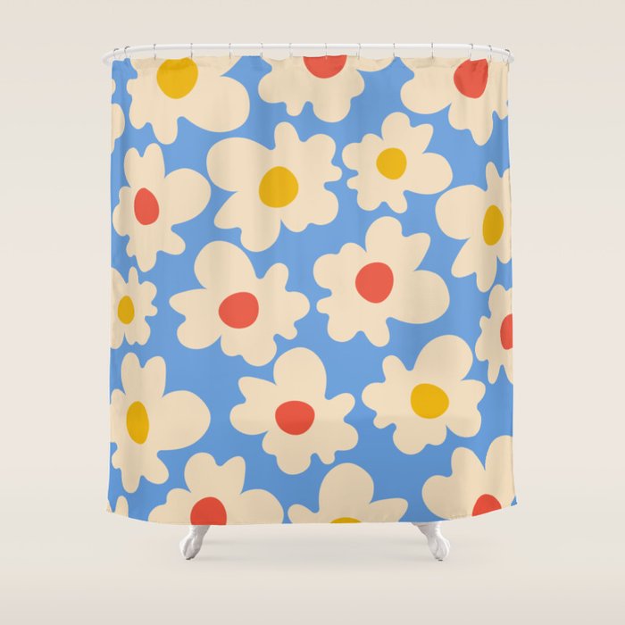 Abstract Flower Shape - Blue, Yellow and Red Shower Curtain Gallery Image 1