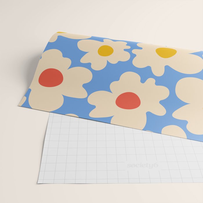 Abstract Flower Shape - Blue, Yellow and Red Wrapping Paper Gallery Image 2
