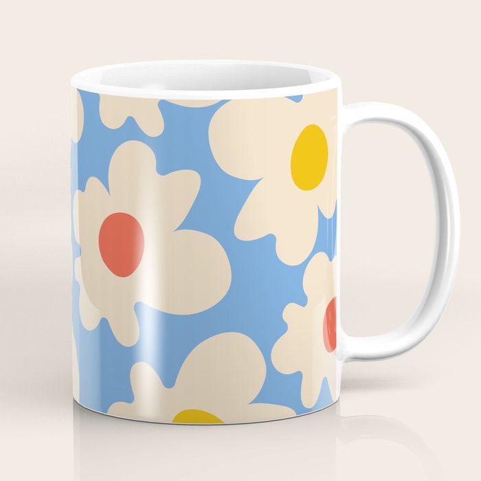 Abstract Flower Shape - Blue, Yellow and Red Coffee Mug Gallery Image 1