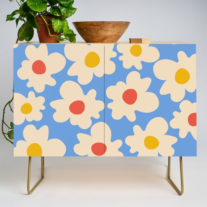 Abstract Flower Shape - Blue, Yellow and Red Credenza Gallery Image 1