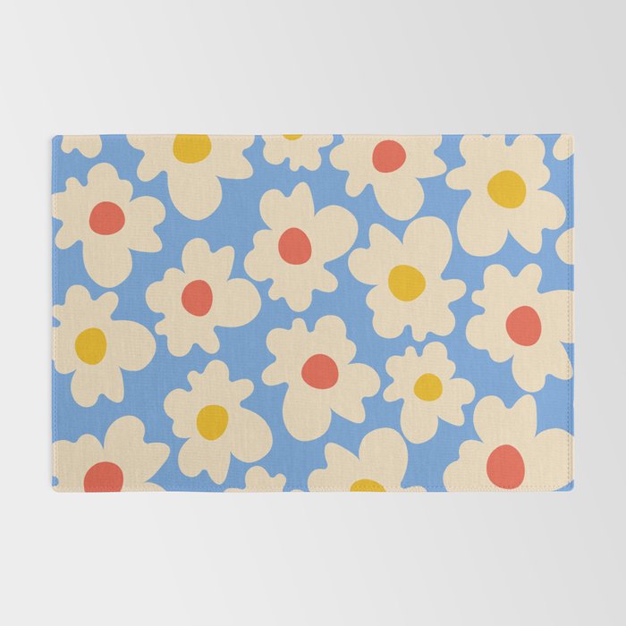 Abstract Flower Shape - Blue, Yellow and Red Rug Gallery Image 2