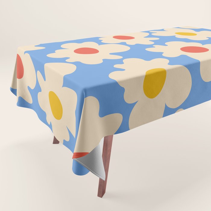 Abstract Flower Shape - Blue, Yellow and Red Tablecloth Gallery Image 1