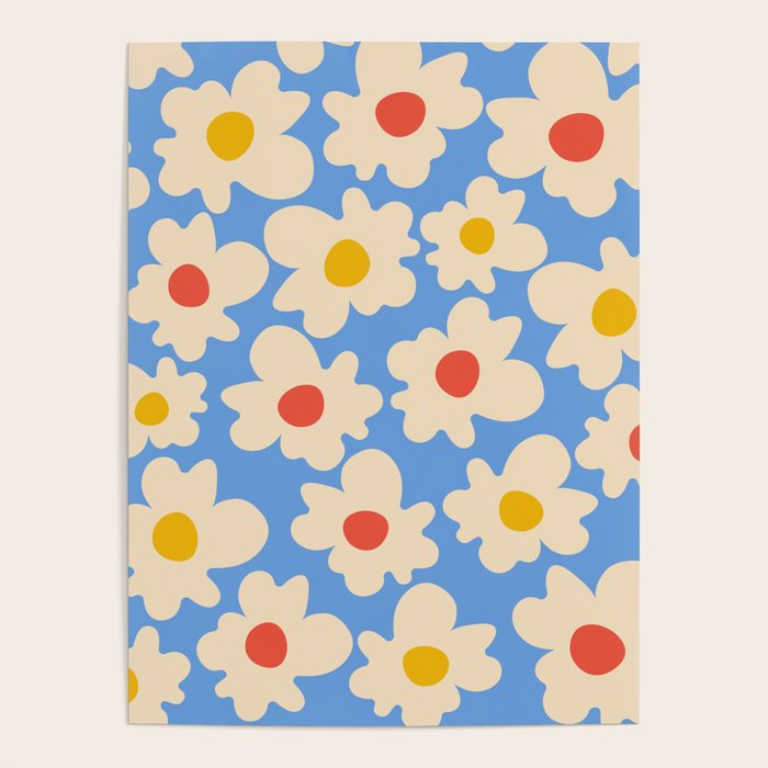 Abstract Flower Shape - Blue, Yellow and Red Poster Gallery Image 4