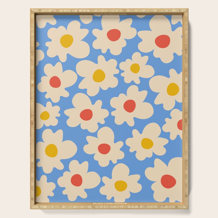 Abstract Flower Shape - Blue, Yellow and Red Serving Tray Gallery Image 1