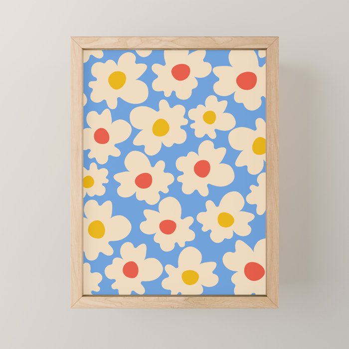 Abstract Flower Shape - Blue, Yellow and Red Mini Art Print Gallery Image 1
