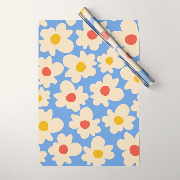Abstract Flower Shape - Blue, Yellow and Red Wrapping Paper Gallery Image 1