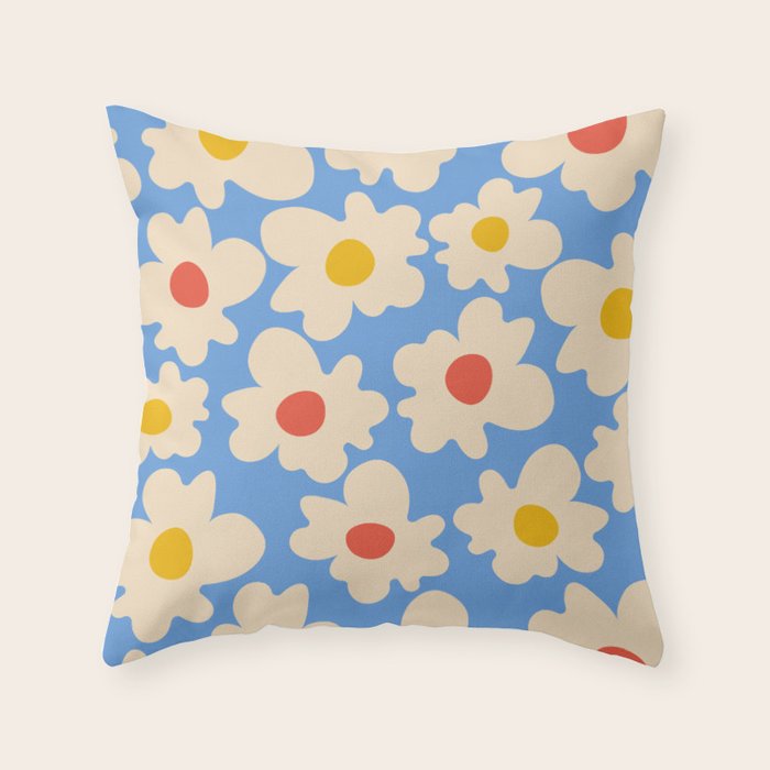 Abstract Flower Shape - Blue, Yellow and Red Throw Pillow Gallery Image 6