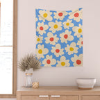 Abstract Flower Shape - Blue, Yellow and Red Wall Tapestry Gallery Image 2