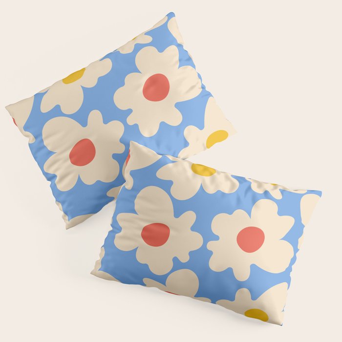 Abstract Flower Shape - Blue, Yellow and Red Pillow Sham Gallery Image 1